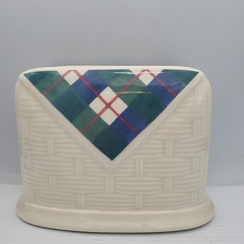 Vtg White Checkered Pfaltzgraff Basket Weave Heirloom Napkin Holder‎ 7x5"